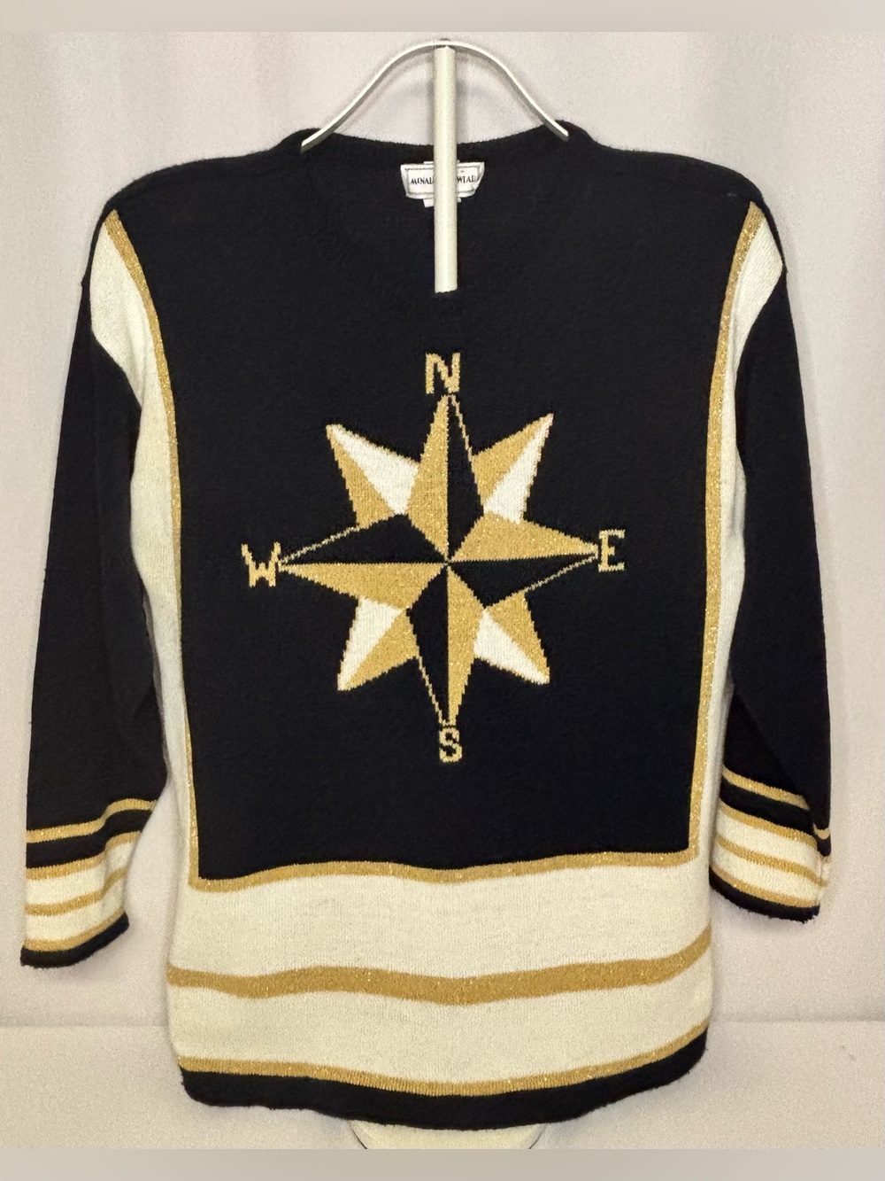 Vintage McNaughton Wear Compass Star Knit Sweater Medium Coastal Grandma Black